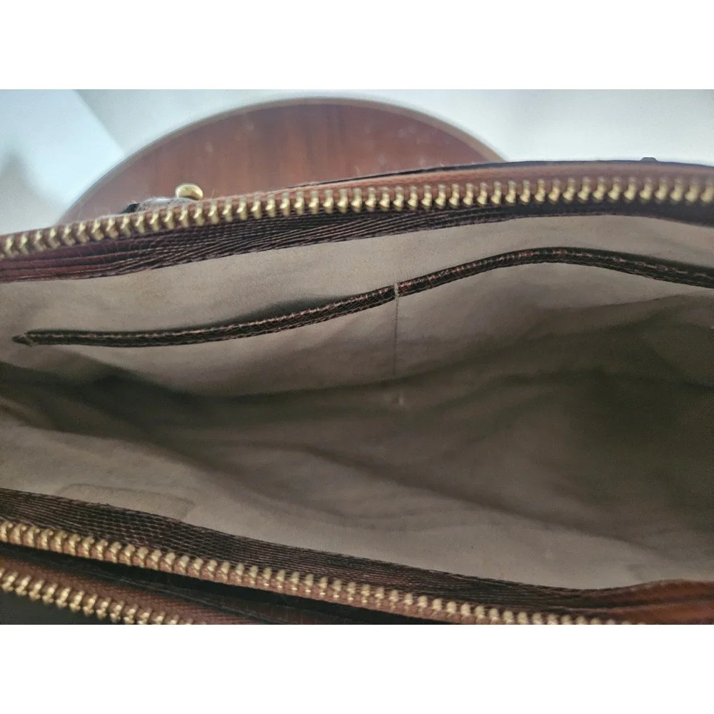 Brahmin Satchel Women Medium Pecan Brown Good Croc Embossed Leather Handbag